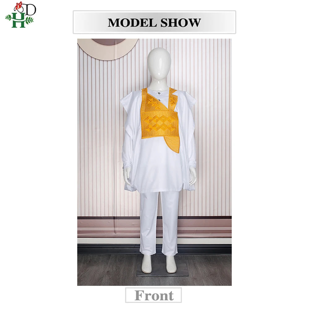 Children's African Dashiki 3-Piece Set | Embroidery Top, Pants & Robe | Ages 2–10