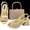 Women's Rhinestone Design Shoes and Bag Set Open Toe Comfortable Heels