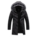 Men's Winter Thick Cotton Parka Casual Long Coat with Removable Hat Slim Fit Warm And Comfortable