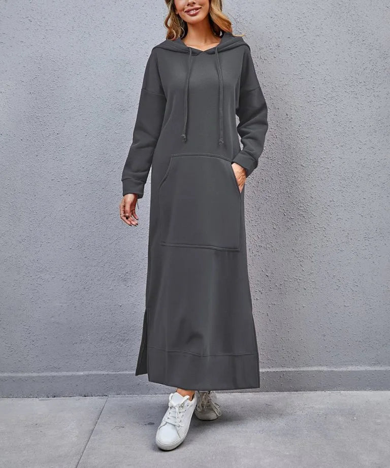 Women's Hoodie Midi Dress | Lace-Up Hem Casual Sweatshirt Long Dress | HotTrendyPicks