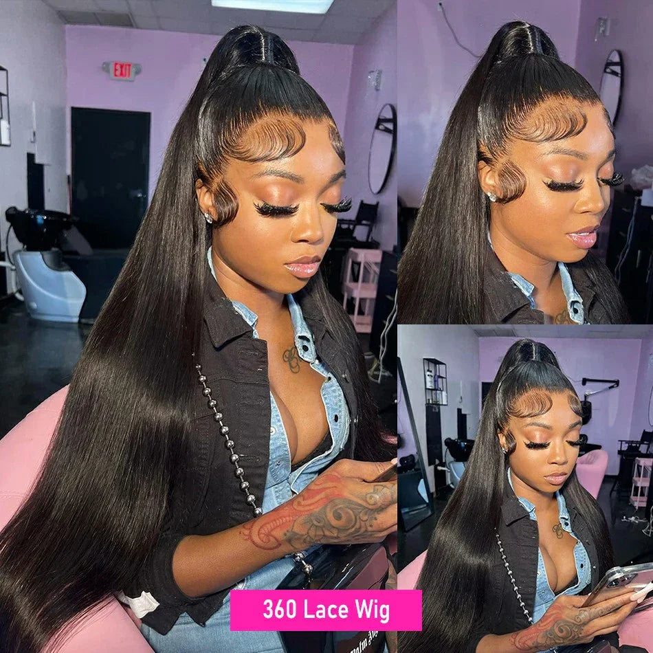 40 Inch Straight Drawstring 360 Full Lace Wig Human Hair 100% 13x6 HD Transparent Lace Frontal Wigs 5x5 Glueless Wigs For Women