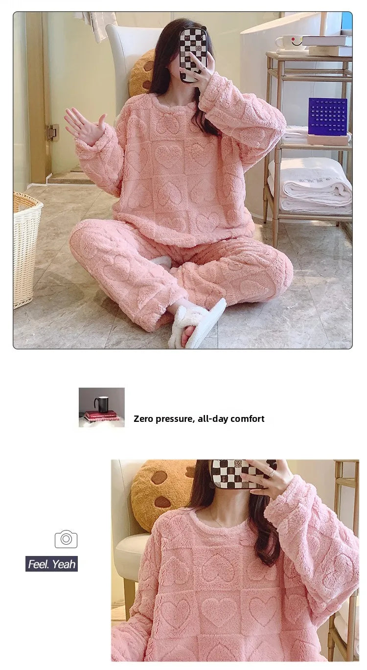 Plus Size Coral Fleece Pyjama Set | Thick Winter Sleepwear for Women | HotTrendyPicks
