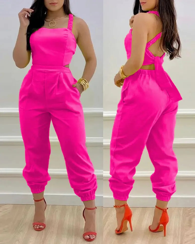 Elegant Women's jumpsuit Summer Fashion Strap Hollow Sexy Off waist Printed jumpsuit