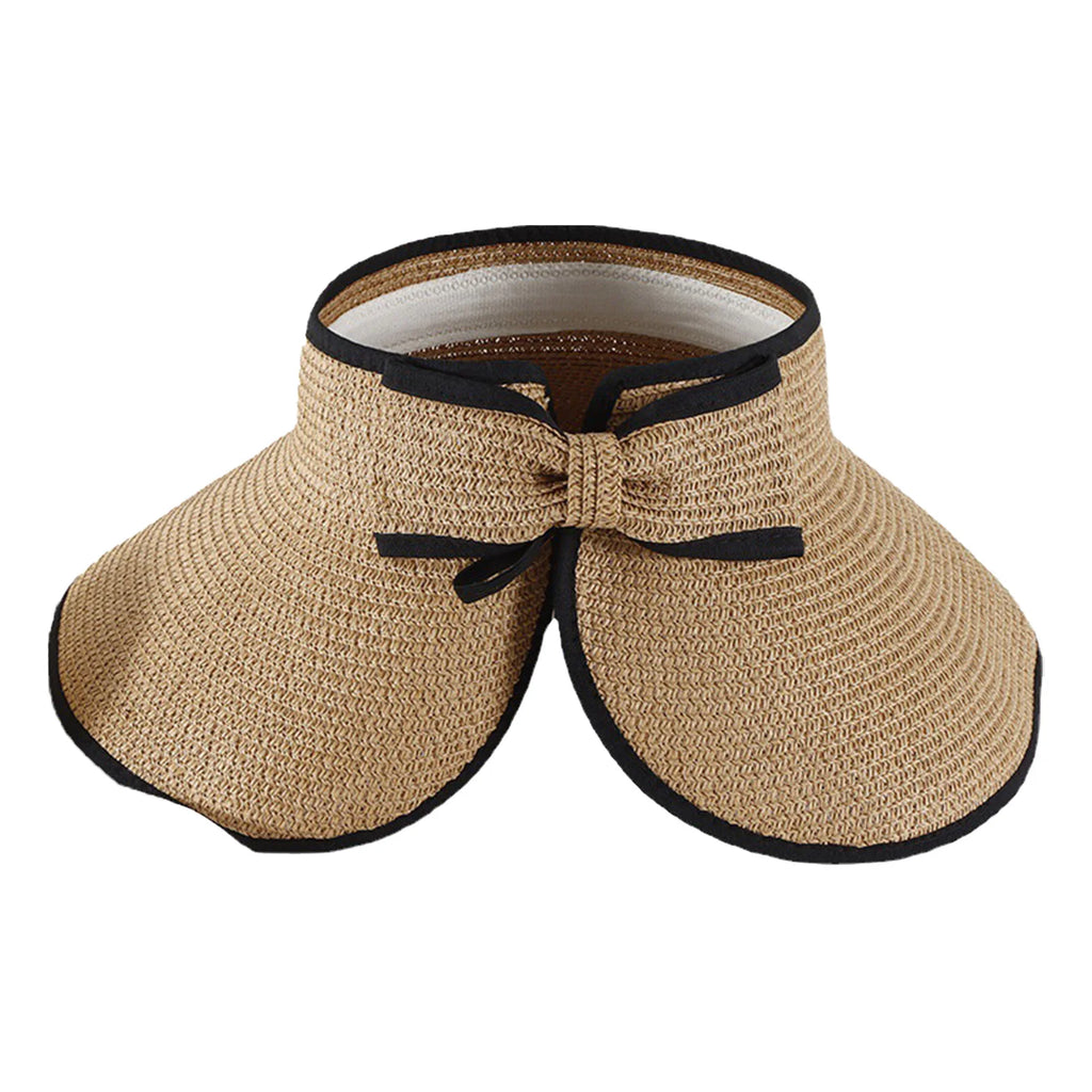 Summer Beach Sun Hat For Women Portable Folding Wide Brimmed Straw Hat Fashion Bow Shaped Hollow Top Straw Hat Girls Bucket Hats