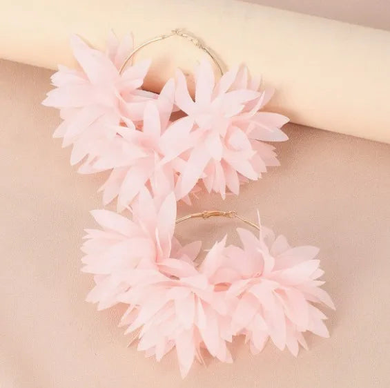 Fashion Orange Fabric Flower Hoop Earrings Women Party Accessories Elegant Bohemian Large Round Earrings SummerJewerlry Gift