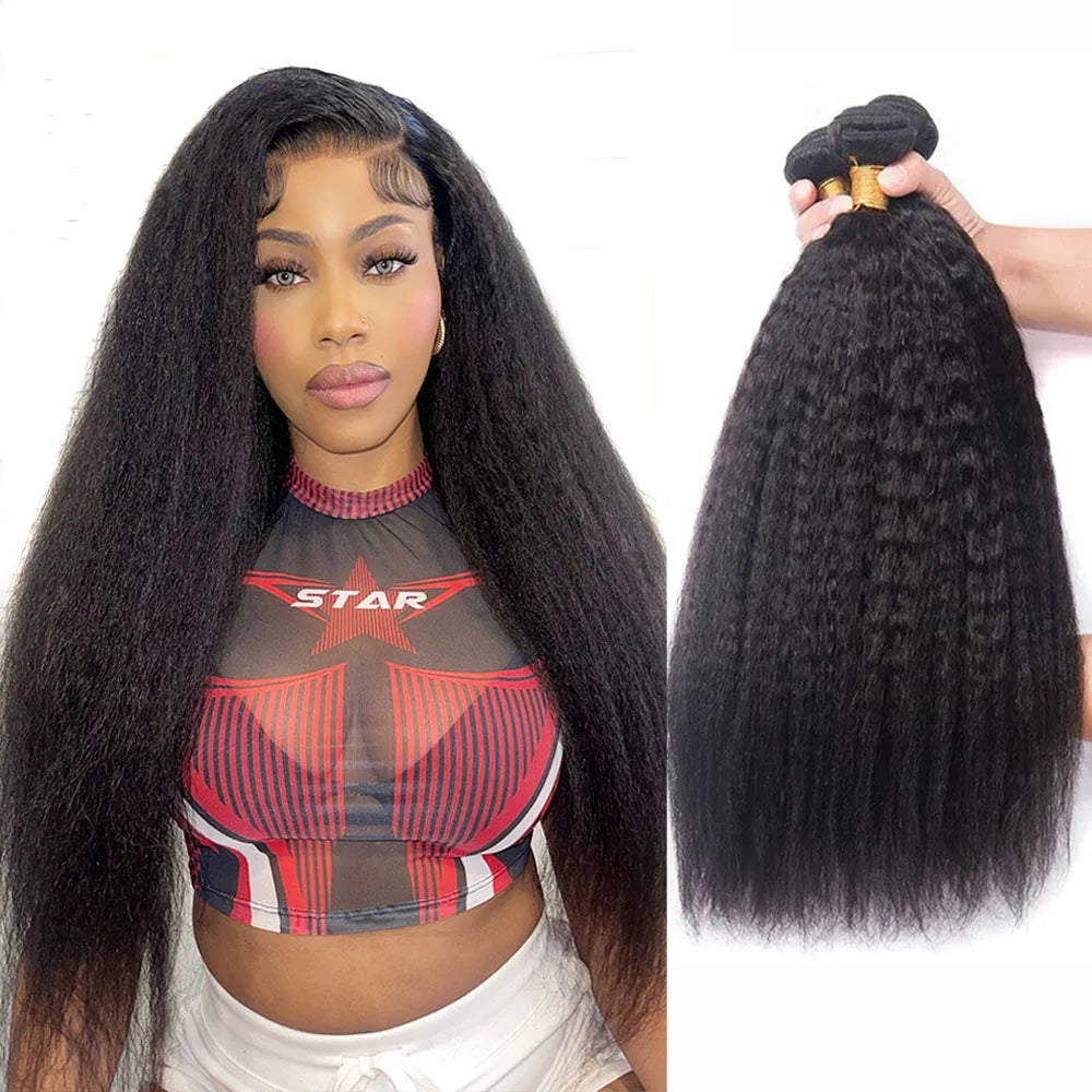 Kinky Straight Human Hair Weave 3 4 bundles Raw Hair Bundles 30 Inch Yaki Straight Hair Bundles 100% Human Hair