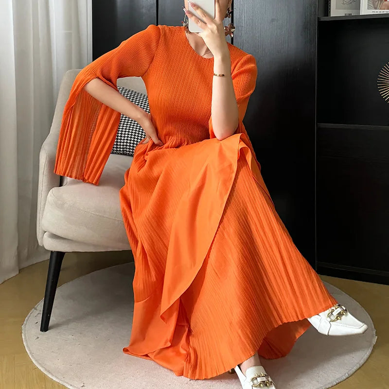 Women's Ruffled Solid Color Plus Size Long Dress