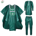 Men African Traditional Embroidery Wear Formal Attire Bazin Riche Dashiki Outfits Shirt Pants 3PCS Robe Suit African Ramadan