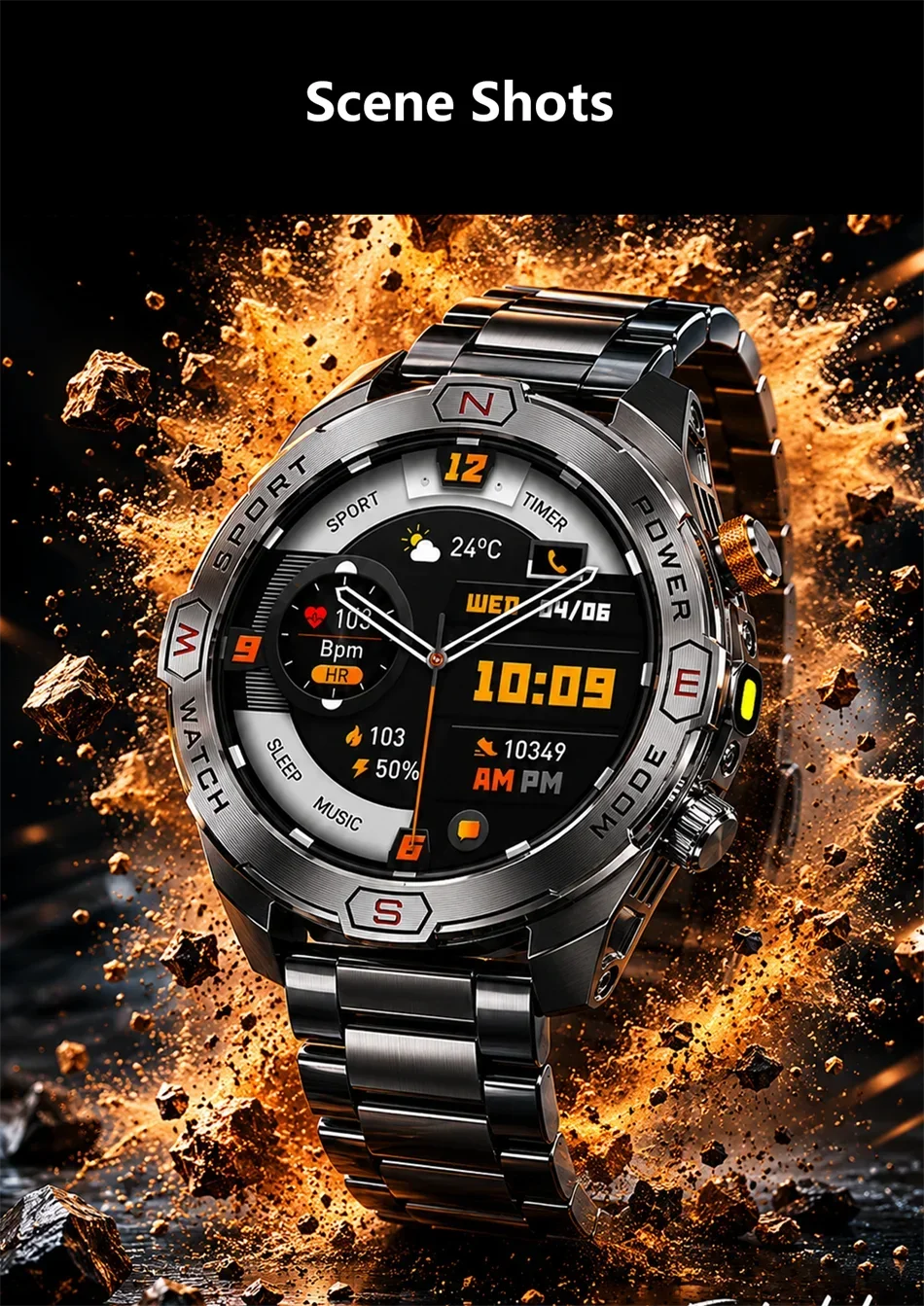Military Grade 1200 mAh Battery Smart Watch Men LED Flashlight Outdoor Sports Fitness Tracker Compass Bluetooth Call Smartwatch
