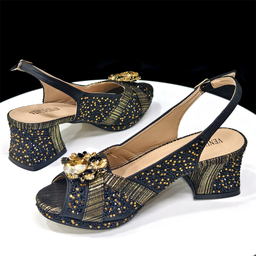 Elegant Women's Peep-Toe Heels and Matching Wine Color Diamond Pumps Set - Stylish Italian Shoes and Bags for Parties