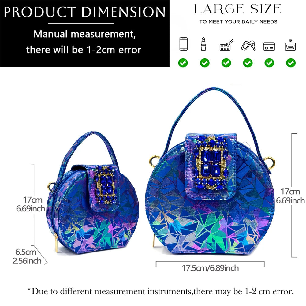 Elegant Women Heels for Peep Toe Good Material Design Rhinestone Fuchsia Sandals Italian Shoes and Bags