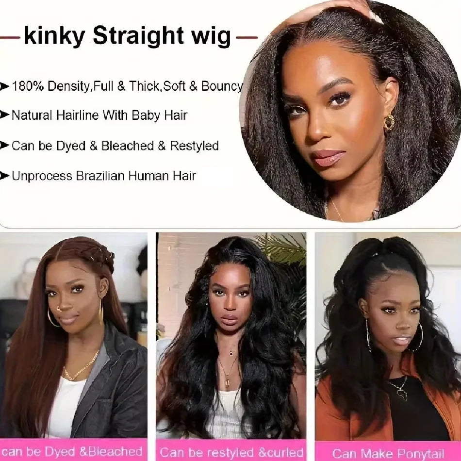 Yaki Straight Glueless Wig Human Hair Pre Cut Wear And Go Kinky Straight 5x5 Closure Wigs Human Hair 13x4 Frontal Wigs For Women