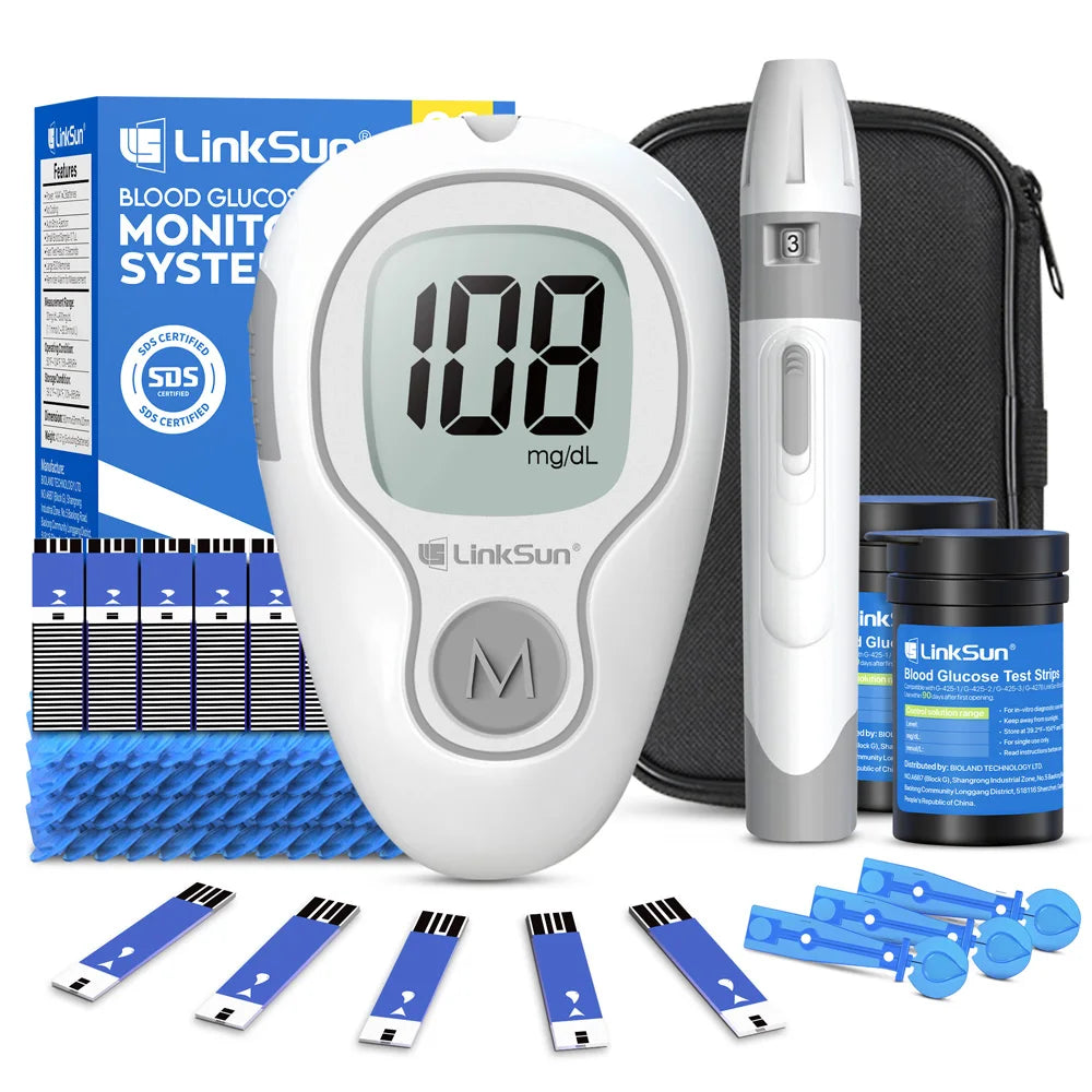 LinkSun G-425-3 Blood Glucose Meter Glucometer Full Set Medical Diabetes Blood Sugar Monitor Complete Kit Glucose Test Strips