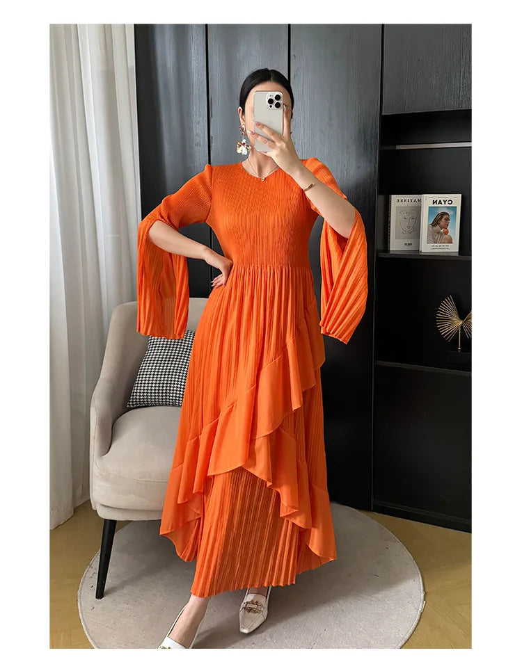 Women's Ruffled Solid Color Plus Size Long Dress