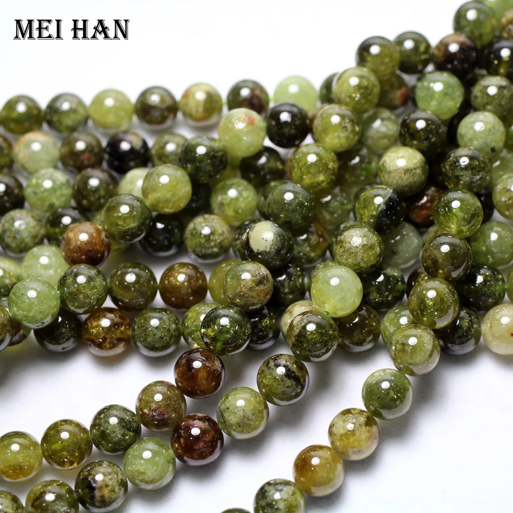Meihan Genuine Natural Green Garnet 6mm&8mm&10mm Smooth Round Loose stone beads for jewelry DIY making design wholesale