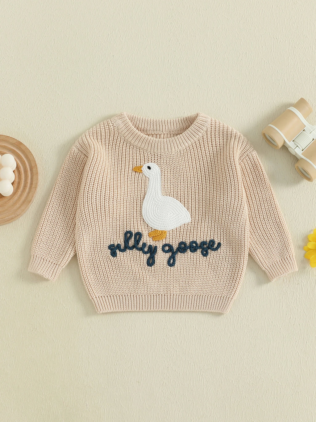 Infant Toddler Duck Sweater Cute Animal Embroidered Crewneck Long Sleeve Pullover Cozy Knit Tops for Baby Boys Girls