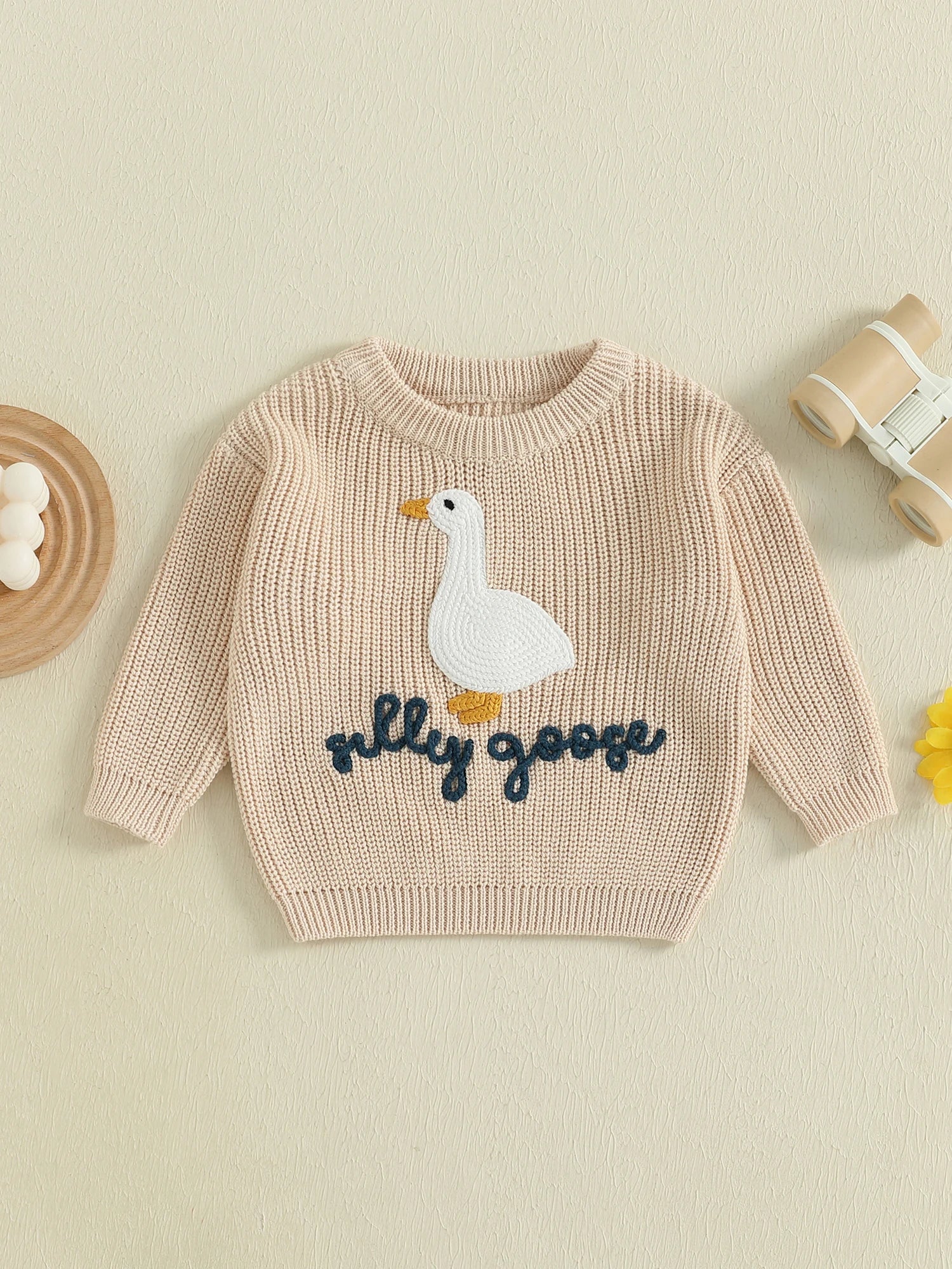 Infant Toddler Duck Sweater Cute Animal Embroidered Crewneck Long Sleeve Pullover Cozy Knit Tops for Baby Boys Girls