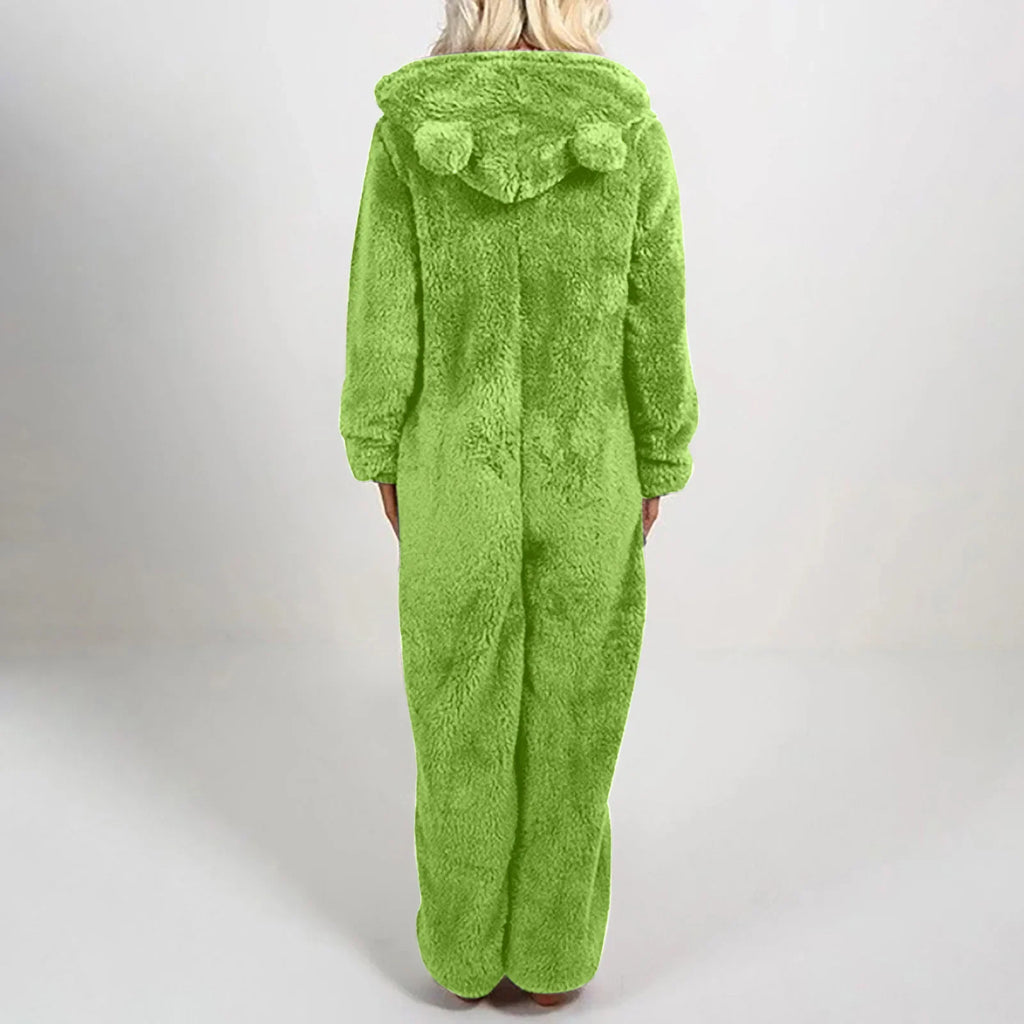Autumn Winter Thick Fleece Women's Onesie Pajamas with Hat Casual Style Comfortable Soft Fabric