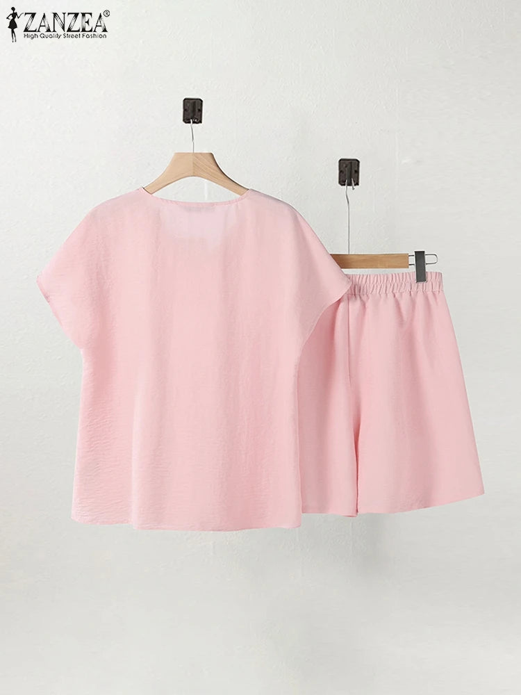 Women's Summer Lace Short Sets | V-Neck T-Shirt & Shorts 2-Piece Suit | HotTrendyPicks