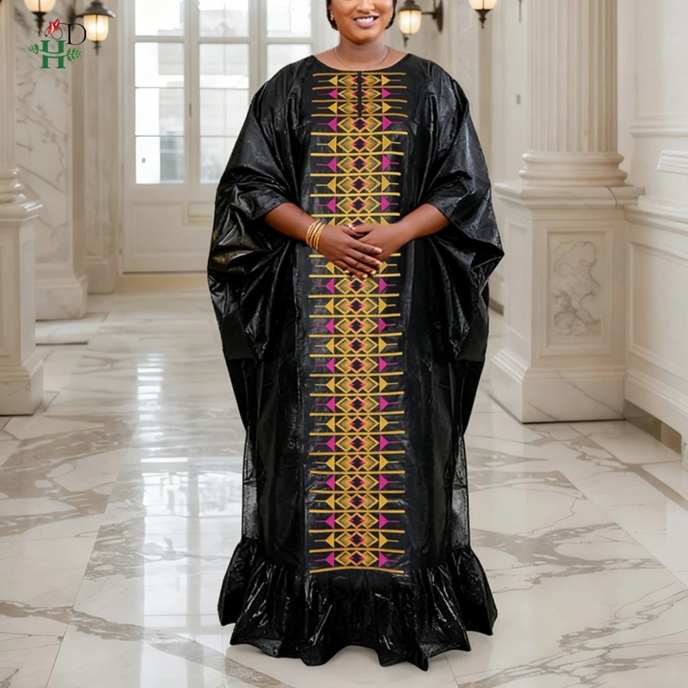 African Women's Kaftan Dress Embroidery Bazin Riche Wedding Party Plus Size Muslim Gown Dress