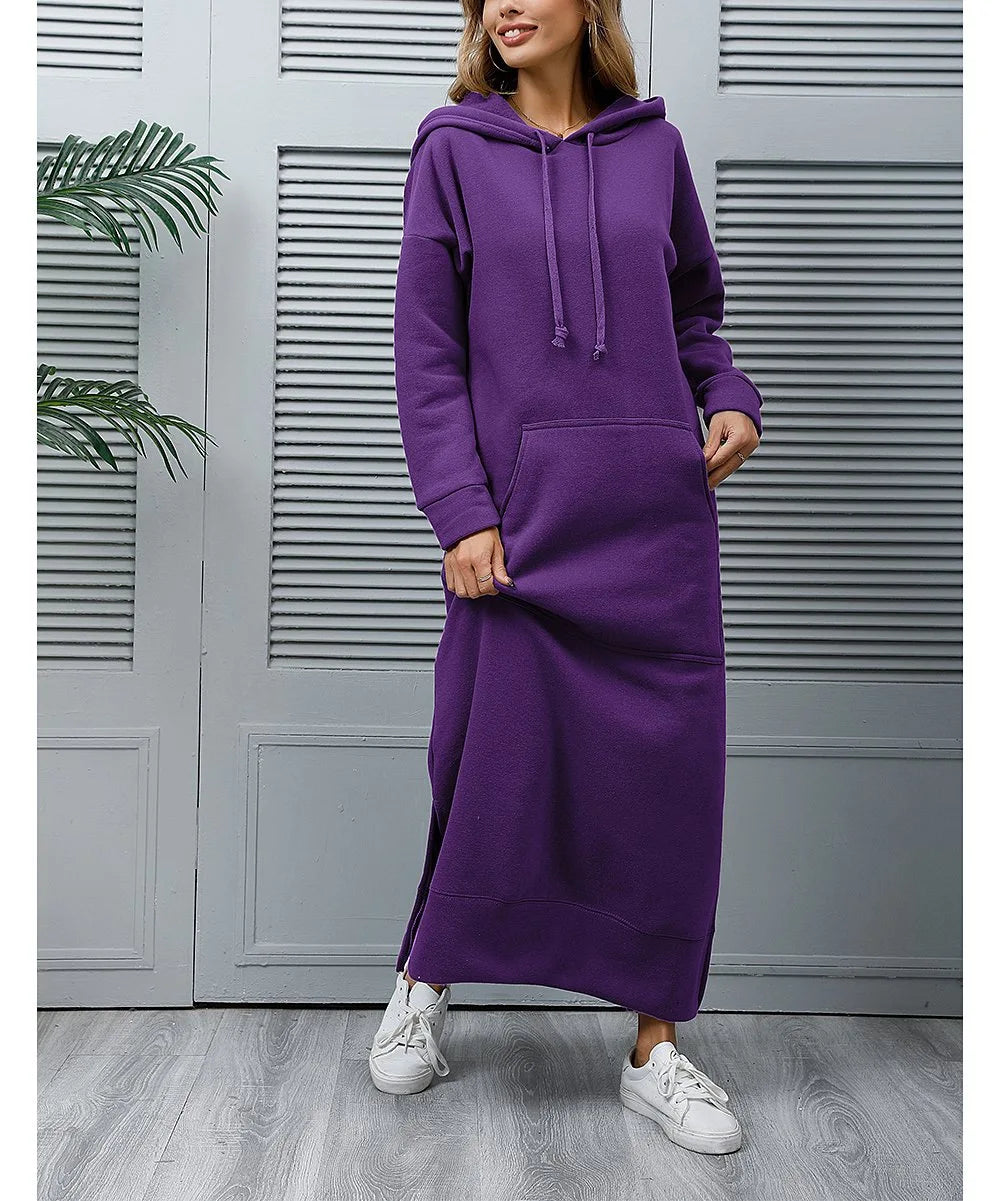Women's Hoodie Midi Dress | Lace-Up Hem Casual Sweatshirt Long Dress | HotTrendyPicks