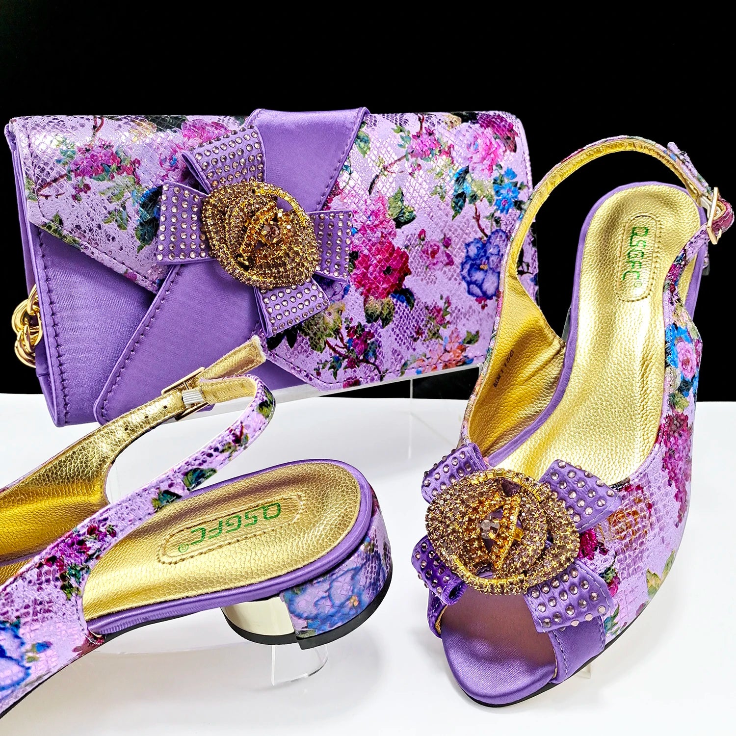 QSGFC Italian Design Shoes and Bag Matching Set Women Low Heel  Nigeria Party Wedding bigger size shoes