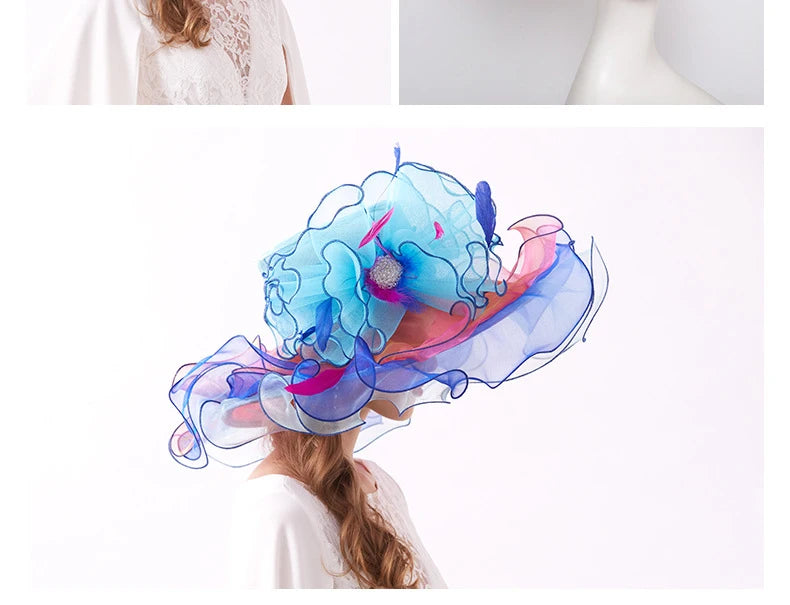 Women's Elegant Fascinators Large Wide Brim Church Hat With Big Flower