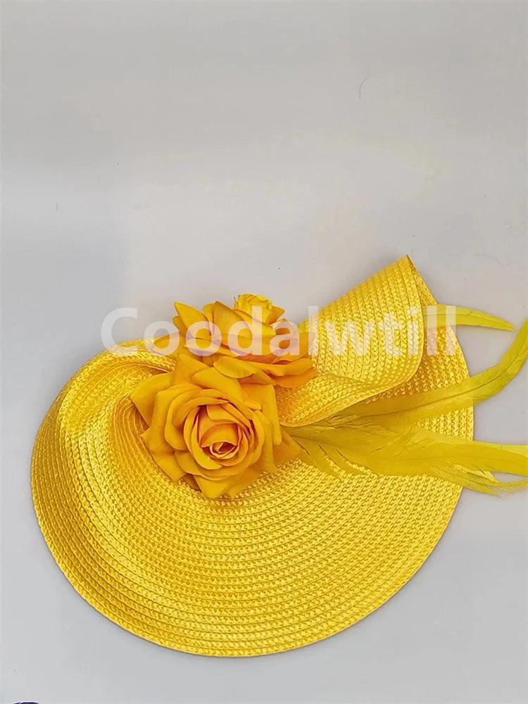 Wedding Pillbox Fascinator Hat Fashion Flower Headwear Women Formal Dress Party Royal Ascot Hair Accessories Feather Chapeau
