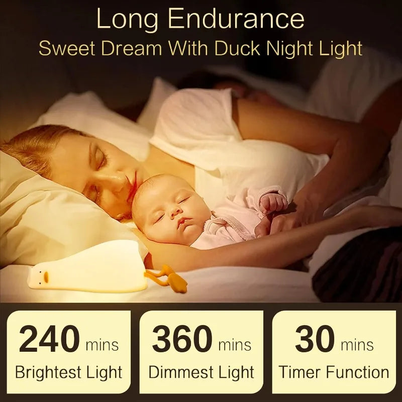 LED Duck Night Light Rechargeable Touch Silicone Cartoon Clap Duck Sleeping Night Lamp for Bedroom Decoration Children Gift