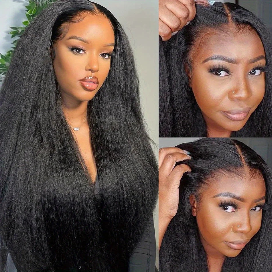 Yaki Straight Glueless Wig Human Hair Pre Cut Wear And Go Kinky Straight 5x5 Closure Wigs Human Hair 13x4 Frontal Wigs For Women