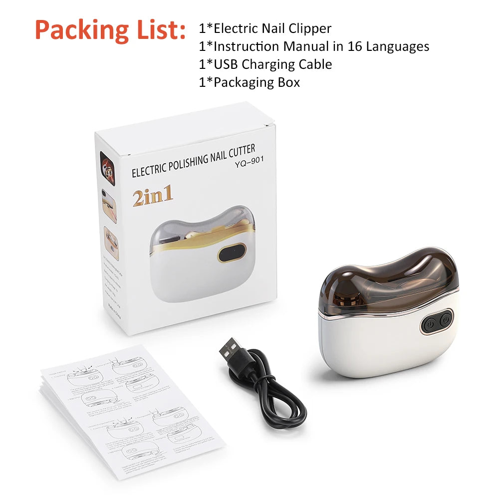 Automatic Electric Nail Clipper, 2 in 1 Auto Fingernail Cutter & Polishing Grinder for Baby Senior Adults, 2-Speed Nail Trimmer