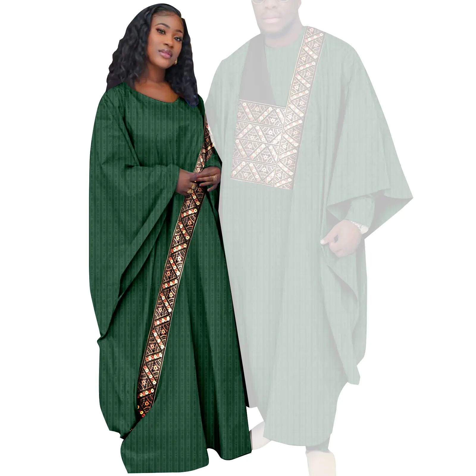African Couple Clothing Set Women Traditional Wedding Wear Abayas Dashiki Robe Outfit Set for Men African Ethnic Style Y23C034