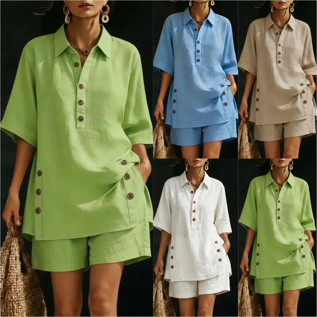 Women's Solid Colour Short Pants Set | Elegant Loose 2-Piece Summer Suit | HotTrendyPicks