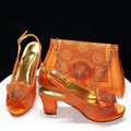 Italian Design Girly Style Golden Color Wedding Shoes And Bag Full Diamond Decoration Metal Closure Bags