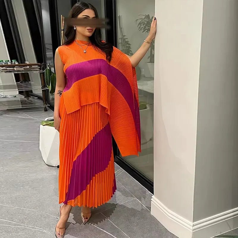 Autumn Women's Color Matching Set Shawl Top Long Elastic Waist Skirt Two-piece Set