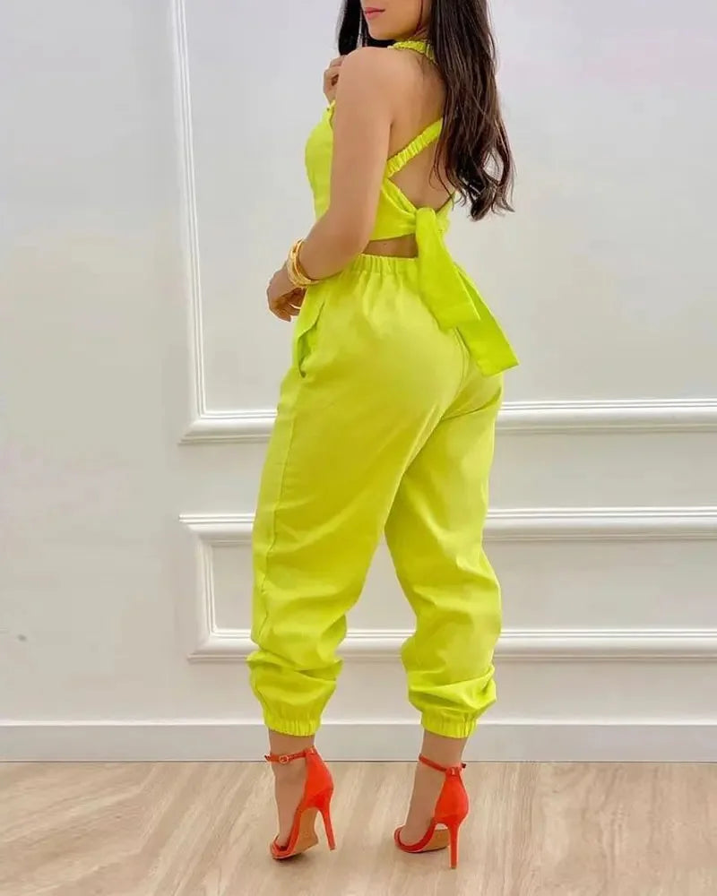 Elegant Women's jumpsuit Summer Fashion Strap Hollow Sexy Off waist Printed jumpsuit