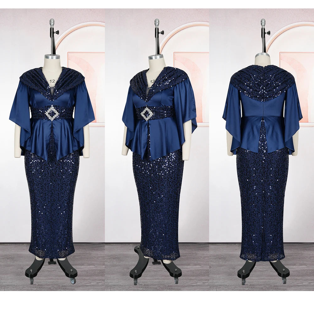 African Party Dresses For Women Sequin Wedding Evening Gown Plus Size Elegant Maxi Dress