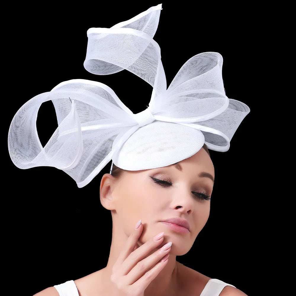 2025 New Fascinators Hat Beige Bowknot Light Blue Cocktail Fedoras Derby Accessory Headbands Lady Chuch Headpiece Headwear