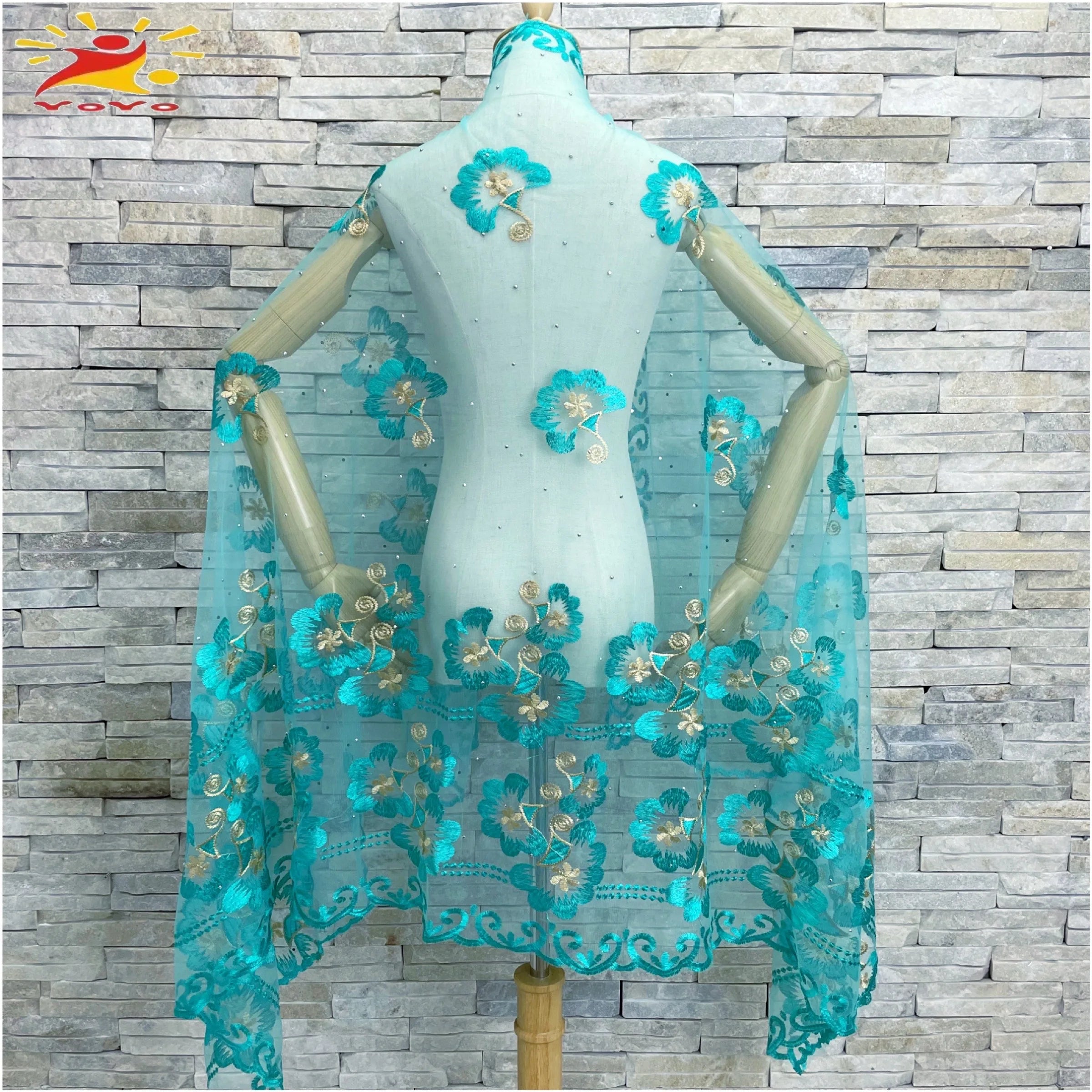 Embroidered Tulle Hijab Shawl - Soft Pashmina Wrap
