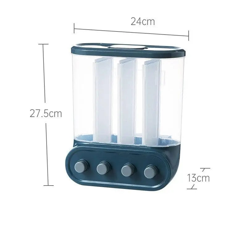 Grids Food Grains Storage Box Tank Sealed Moisture Proof Rice Buckets Wall Mounted Kitchen Bulk Classified Container