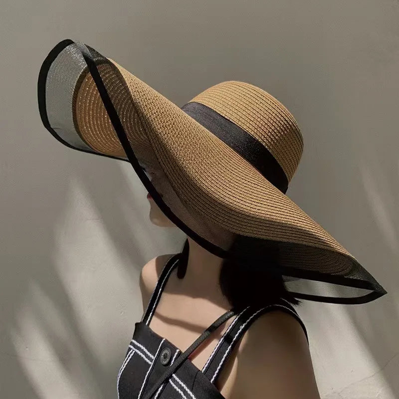 1pc Sun Hat Big Eaves Waves Beach Cap for Women,Summer Straw Hats Big Brim Sun Visors UV Foldable Bucket Panama Caps for Tralve