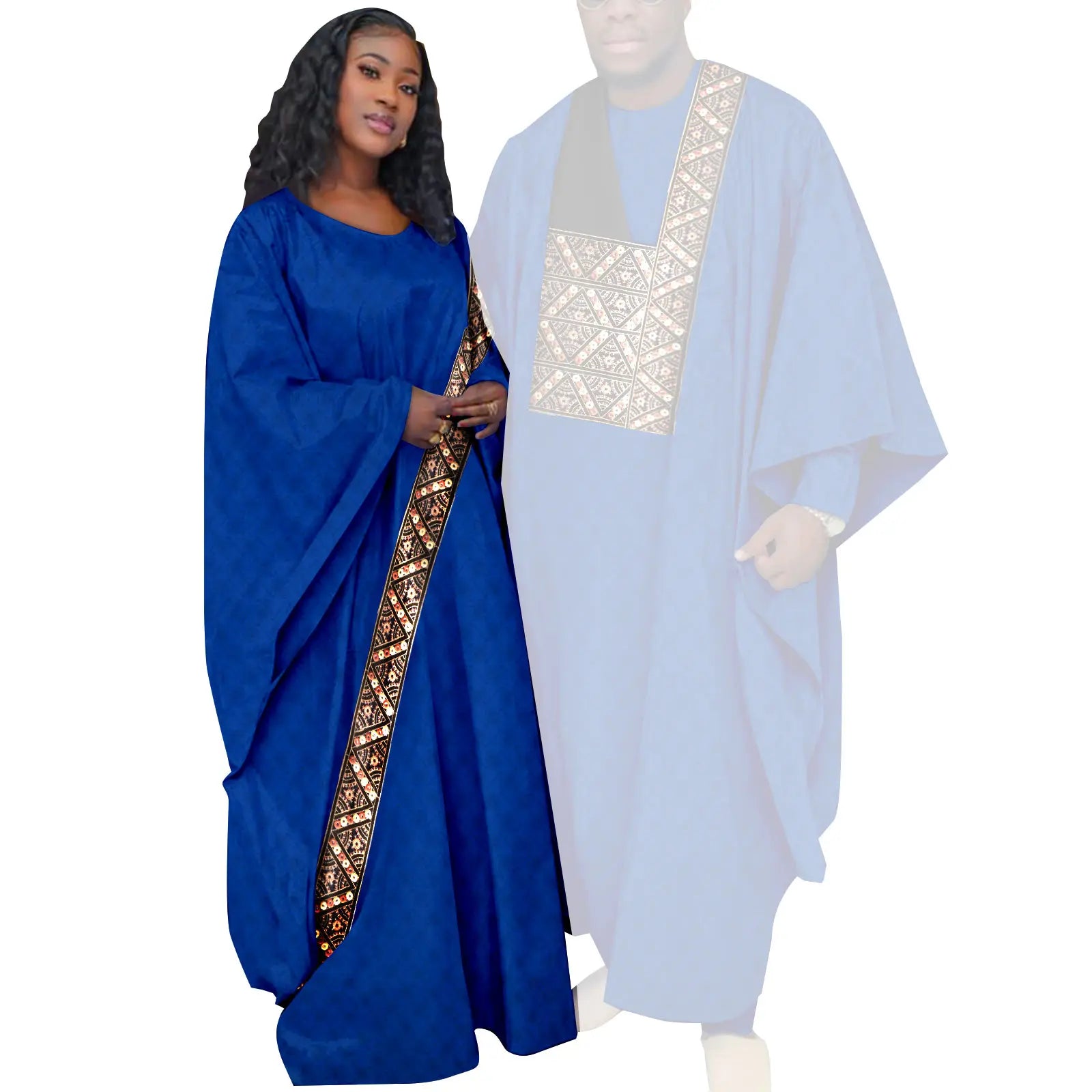African Couple Clothing Set Women Traditional Wedding Wear Abayas Dashiki Robe Outfit Set for Men African Ethnic Style Y23C034