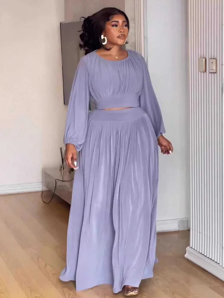 Women's Clothing Autumn 2-piece Long Sleeve Top and Long Skirt Set Casual Dress