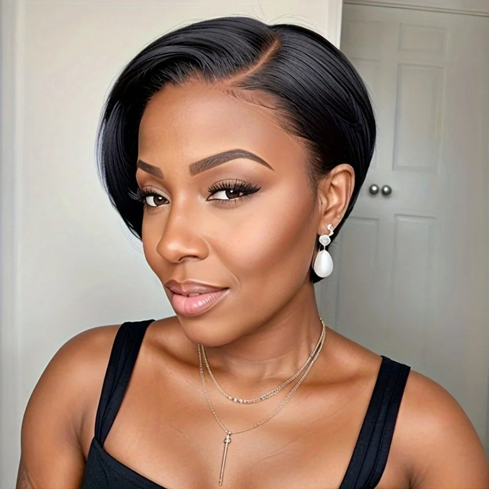 Pixie Cut Wig Human Hair 13x4 Lace Front Wigs 8 Inch Short Bob Wigs Pre Plucked Short Straight 180% Density