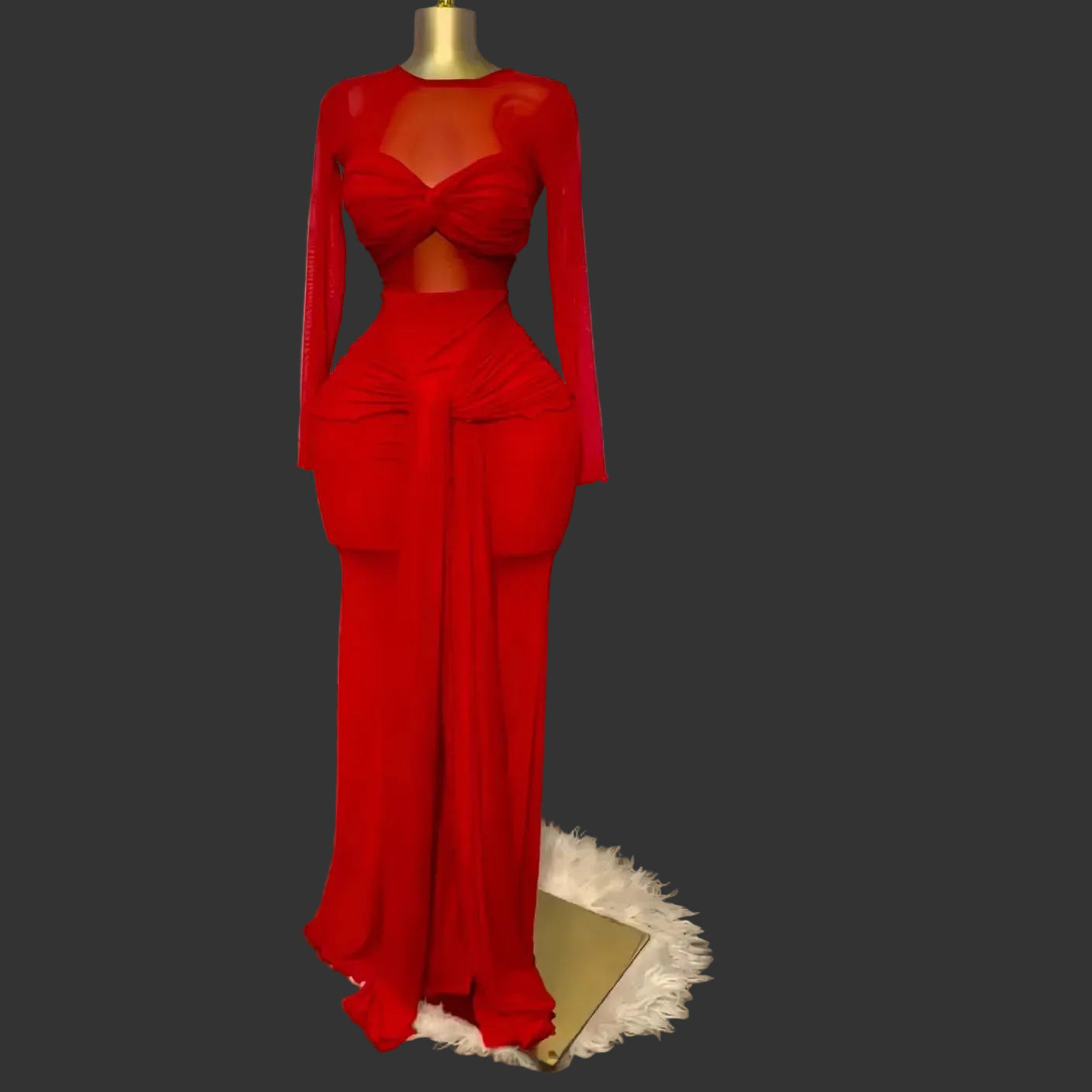 Mesh Maxi Dress with Bow-knot - Elegant Long Sleeve Sheer Dress for Women