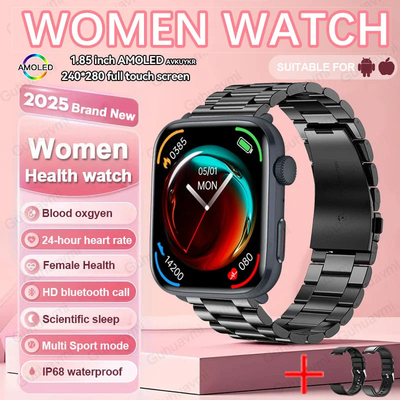2025 AI Diagnosis NFC Smart Watch Women 1.85 inch AMOLED Blood pressure Heart