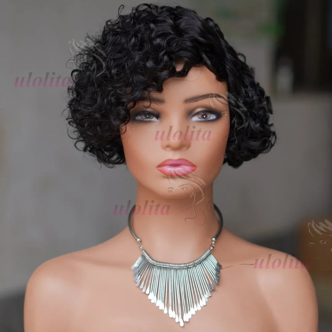 Ombre Blonde T1B27Pixie Cut Short Curly Bob Side Part Non Lace Front 100%