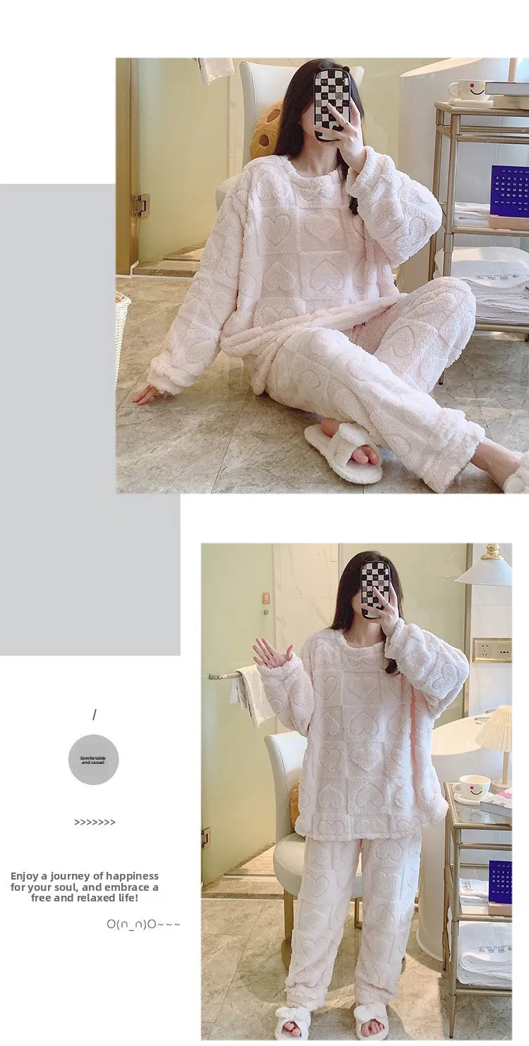 Plus Size Coral Fleece Pyjama Set | Thick Winter Sleepwear for Women | HotTrendyPicks