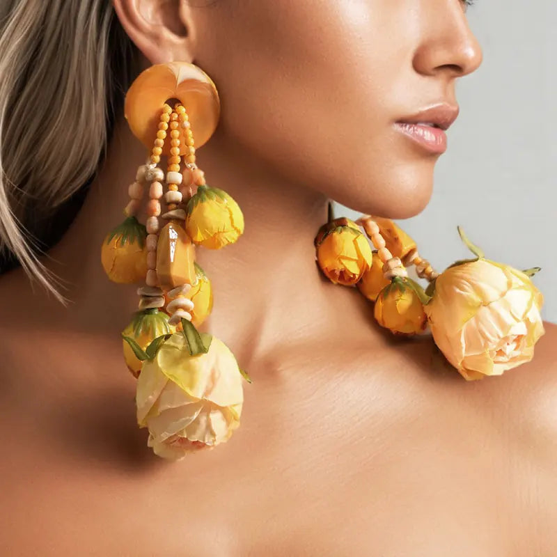 Statement Bohemian Style Simulation Rosebud Earrings For Women Girl Trendy Luxury Vintage Fairy Wedding Party Jewelry Accessoies