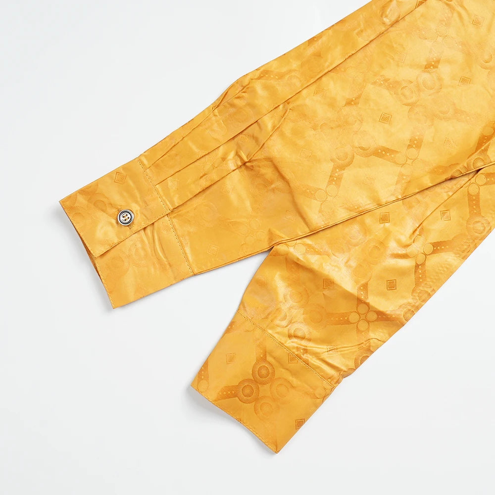 African Men Traditional Embroidery Bazin Riche Dashiki Yellow Shirt Pants 3PCS Bubu Dress Suit